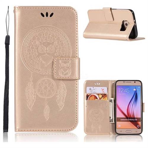 Intricate Embossing Owl Campanula Leather Wallet Case for Samsung Galaxy S6 G920 - Champagne