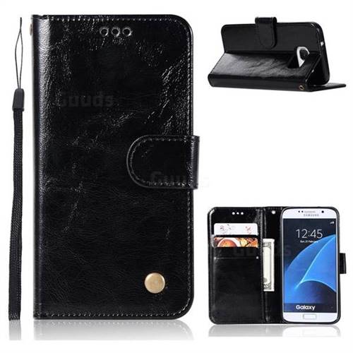 Luxury Retro Leather Wallet Case for Samsung Galaxy S6 G920 - Black