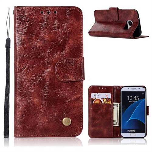 Luxury Retro Leather Wallet Case for Samsung Galaxy S6 G920 - Wine Red