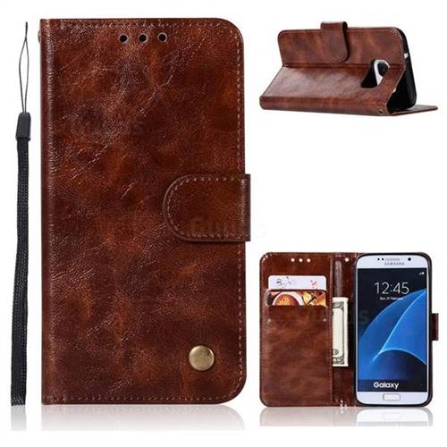 Luxury Retro Leather Wallet Case for Samsung Galaxy S6 G920 - Brown