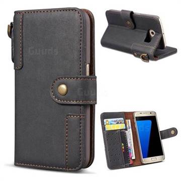 Retro Luxury Cowhide Leather Wallet Case for Samsung Galaxy S6 G920 - Black
