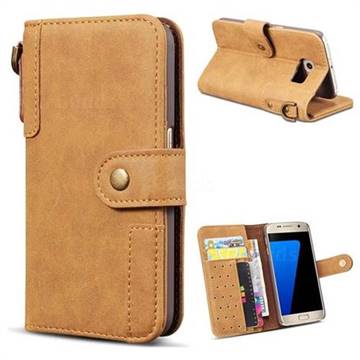 Retro Luxury Cowhide Leather Wallet Case for Samsung Galaxy S6 G920 - Brown