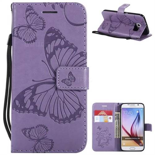 Embossing 3D Butterfly Leather Wallet Case for Samsung Galaxy S6 G920 - Purple