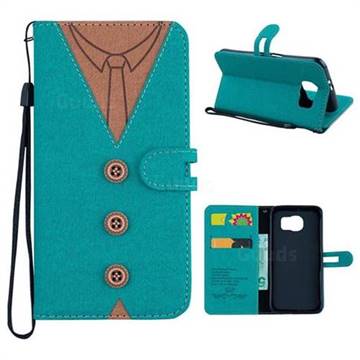 Mens Button Clothing Style Leather Wallet Phone Case for Samsung Galaxy S6 G920 - Green