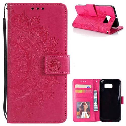 Intricate Embossing Datura Leather Wallet Case for Samsung Galaxy S6 G920 - Rose Red
