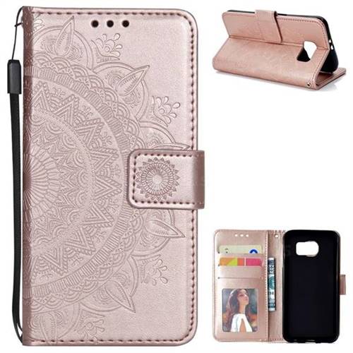Intricate Embossing Datura Leather Wallet Case for Samsung Galaxy S6 G920 - Rose Gold