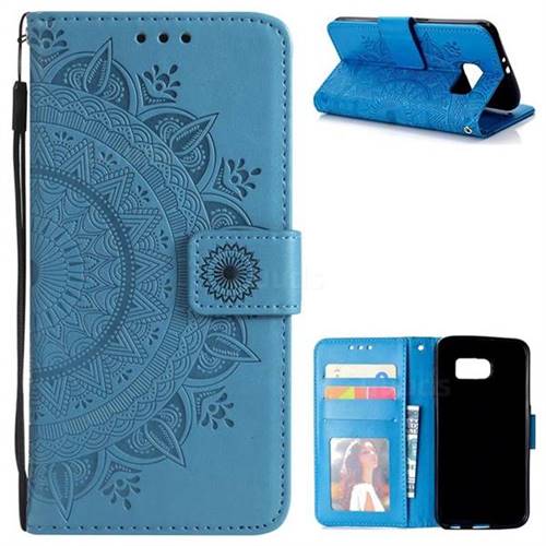 Intricate Embossing Datura Leather Wallet Case for Samsung Galaxy S6 G920 - Blue