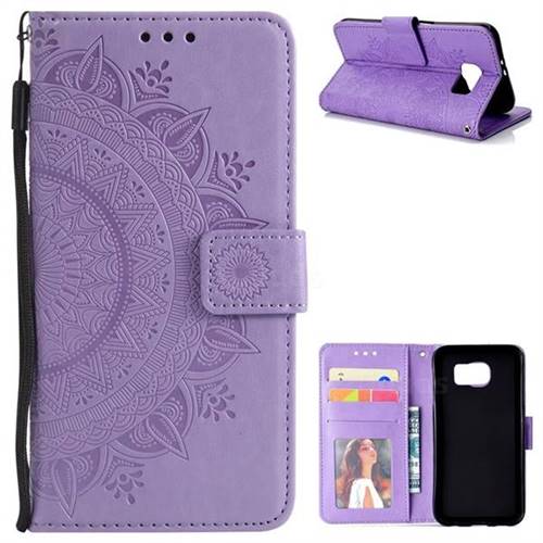Intricate Embossing Datura Leather Wallet Case for Samsung Galaxy S6 G920 - Purple