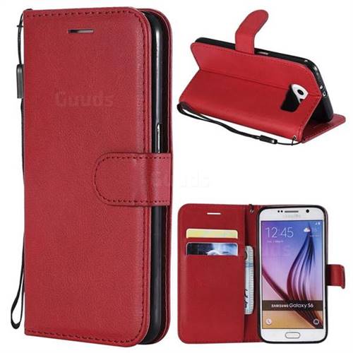 Retro Greek Classic Smooth PU Leather Wallet Phone Case for Samsung Galaxy S6 G920 - Red
