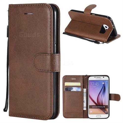 Retro Greek Classic Smooth PU Leather Wallet Phone Case for Samsung Galaxy S6 G920 - Brown