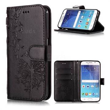 Intricate Embossing Dandelion Butterfly Leather Wallet Case for Samsung Galaxy S6 G920 - Black
