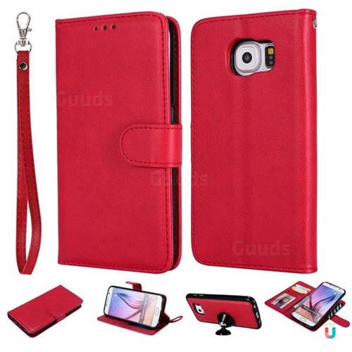 Retro Greek Detachable Magnetic PU Leather Wallet Phone Case for Samsung Galaxy S6 G920 - Red