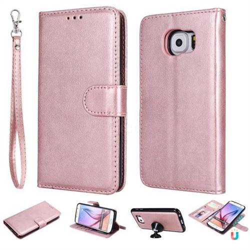 Retro Greek Detachable Magnetic PU Leather Wallet Phone Case for Samsung Galaxy S6 G920 - Rose Gold