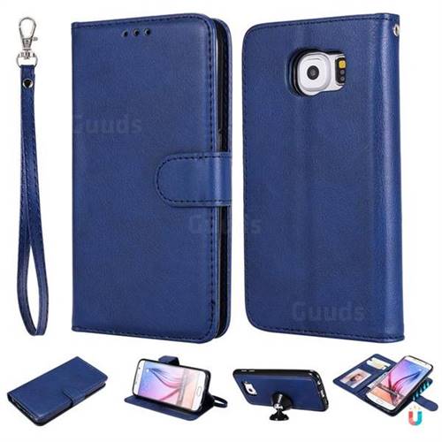 Retro Greek Detachable Magnetic PU Leather Wallet Phone Case for Samsung Galaxy S6 G920 - Blue