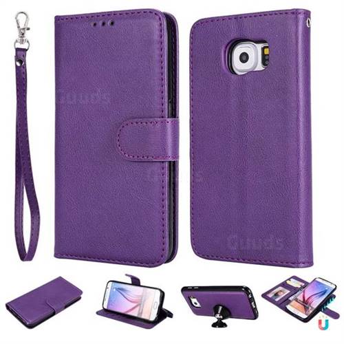 Retro Greek Detachable Magnetic PU Leather Wallet Phone Case for Samsung Galaxy S6 G920 - Purple