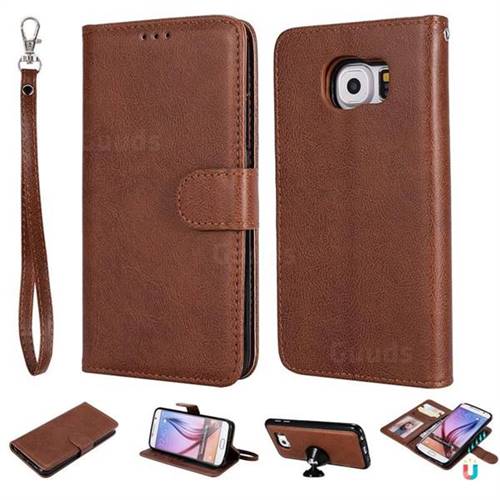 Retro Greek Detachable Magnetic PU Leather Wallet Phone Case for Samsung Galaxy S6 G920 - Brown