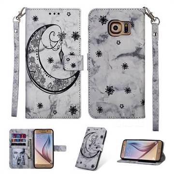 Moon Flower Marble Leather Wallet Phone Case for Samsung Galaxy S6 G920 - Black