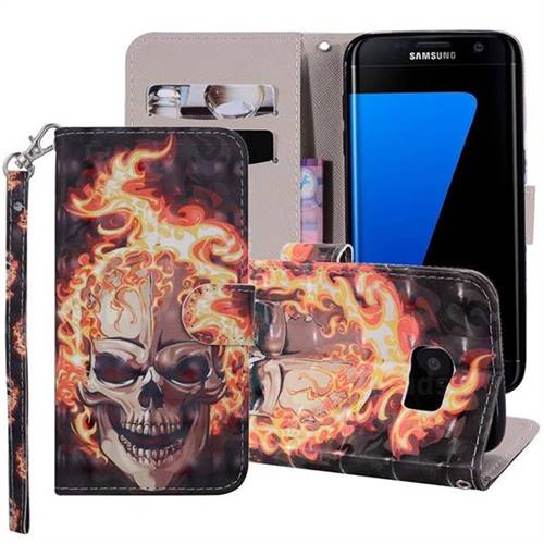 Flame Skull 3D Painted Leather Phone Wallet Case Cover for Samsung Galaxy S6 G920