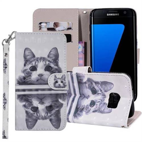 Mirror Cat 3D Painted Leather Phone Wallet Case Cover for Samsung Galaxy S6 G920