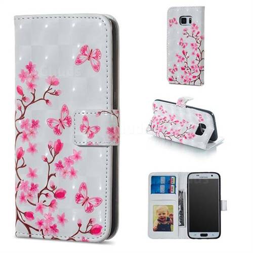 Butterfly Sakura Flower 3D Painted Leather Phone Wallet Case for Samsung Galaxy S6 G920