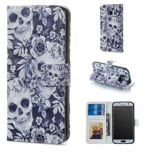 Skull Flower 3D Painted Leather Phone Wallet Case for Samsung Galaxy S6 G920