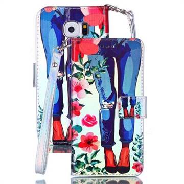 Jeans Flower Blue Ray Light PU Leather Wallet Case for Samsung Galaxy S6 G920