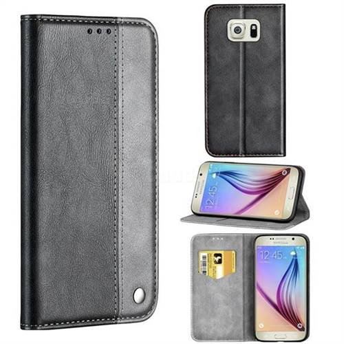 Classic Business Ultra Slim Magnetic Sucking Stitching Flip Cover for Samsung Galaxy S6 G920 - Silver Gray