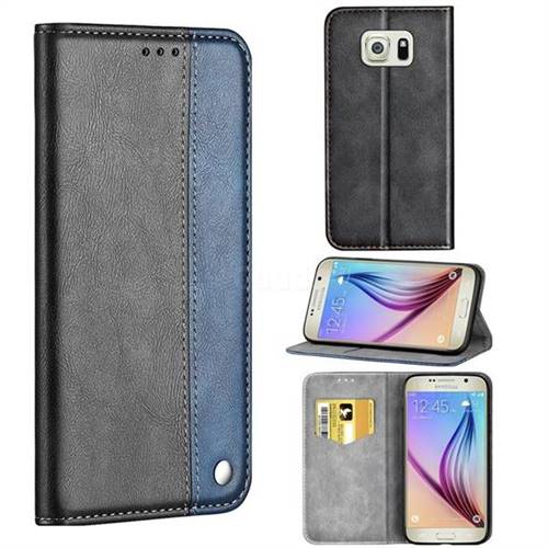 Classic Business Ultra Slim Magnetic Sucking Stitching Flip Cover for Samsung Galaxy S6 G920 - Blue