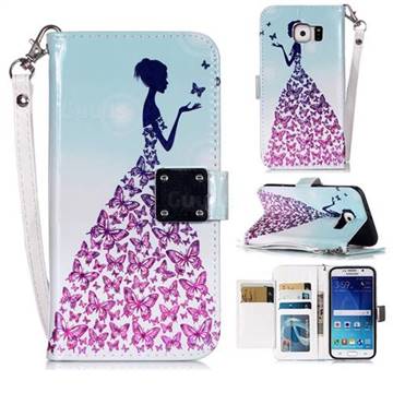 Butterfly Princess 3D Shiny Dazzle Smooth PU Leather Wallet Case for Samsung Galaxy S6 G920