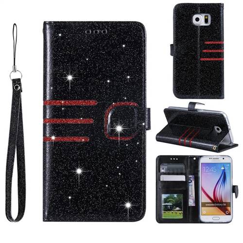 Retro Stitching Glitter Leather Wallet Phone Case for Samsung Galaxy S6 G920 - Black