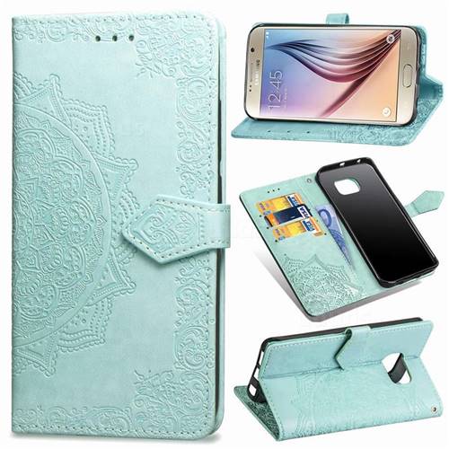 Embossing Imprint Mandala Flower Leather Wallet Case for Samsung Galaxy S6 G920 - Green