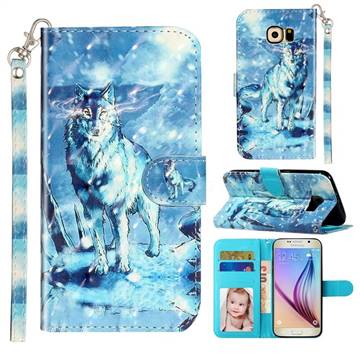 Snow Wolf 3D Leather Phone Holster Wallet Case for Samsung Galaxy S6 G920