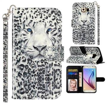 White Leopard 3D Leather Phone Holster Wallet Case for Samsung Galaxy S6 G920