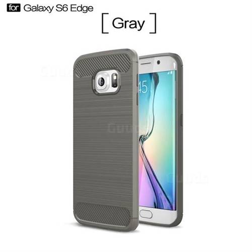 Luxury Carbon Fiber Brushed Wire Drawing Silicone TPU Back Cover for Samsung Galaxy S6 Edge G925 (Gray)