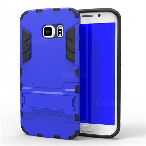 Armor Premium Tactical Grip Kickstand Shockproof Dual Layer Rugged Hard Cover for Samsung Galaxy S6 Edge G925 - Light Blue