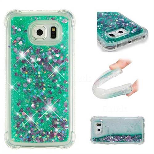 Dynamic Liquid Glitter Sand Quicksand TPU Case for Samsung Galaxy S6 Edge G925 - Green Love Heart