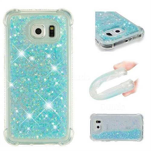 Dynamic Liquid Glitter Sand Quicksand TPU Case for Samsung Galaxy S6 Edge G925 - Silver Blue Star