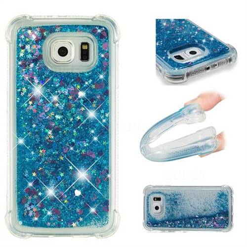 Dynamic Liquid Glitter Sand Quicksand TPU Case for Samsung Galaxy S6 Edge G925 - Blue Love Heart