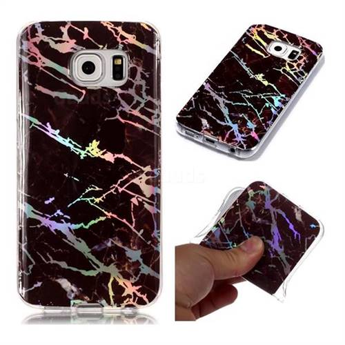Black Brown Marble Pattern Bright Color Laser Soft TPU Case for Samsung Galaxy S6 Edge G925