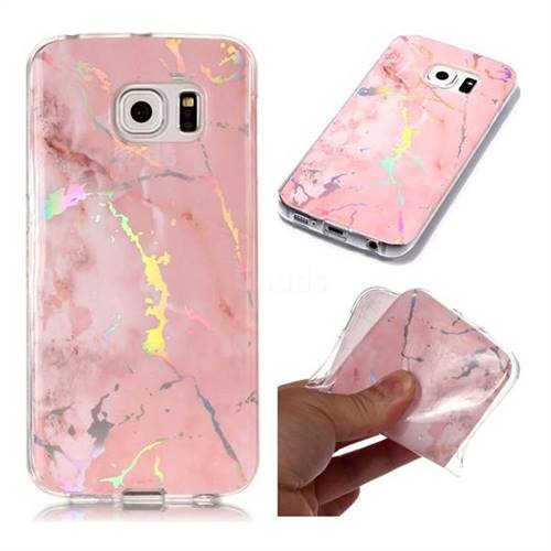 Powder Pink Marble Pattern Bright Color Laser Soft TPU Case for Samsung Galaxy S6 Edge G925