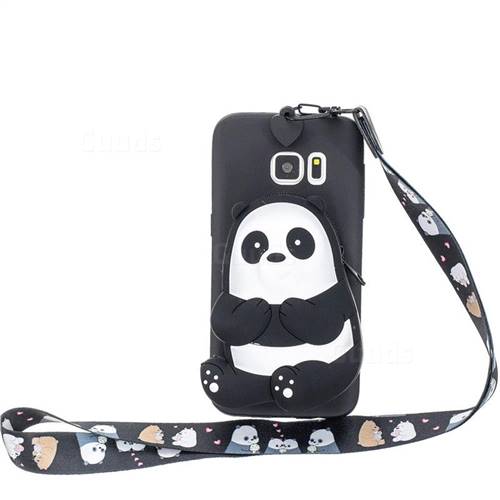 Cute Panda Neck Lanyard Zipper Wallet Silicone Case for Samsung Galaxy S6 Edge G925 - TPU - Guuds