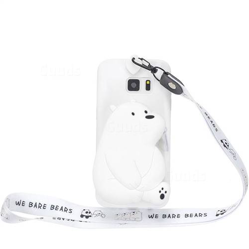 White Polar Bear Neck Lanyard Zipper Wallet Silicone Case for Samsung Galaxy S6 Edge G925