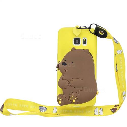 Yellow Bear Neck Lanyard Zipper Wallet Silicone Case for Samsung Galaxy S6 Edge G925