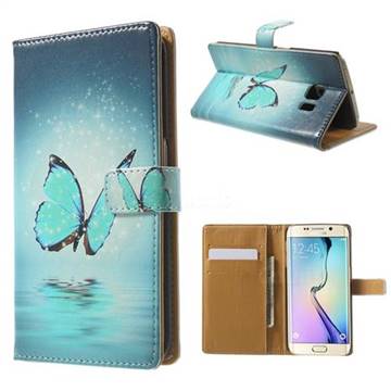 Sea Blue Butterfly Leather Wallet Case for Samsung Galaxy S6 Edge G925