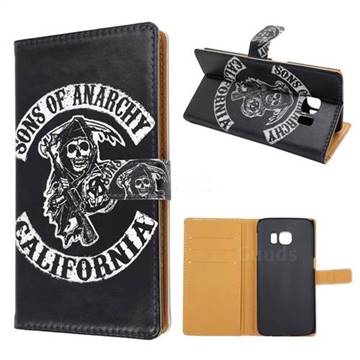 Black Skull Leather Wallet Case for Samsung Galaxy S6 Edge G925