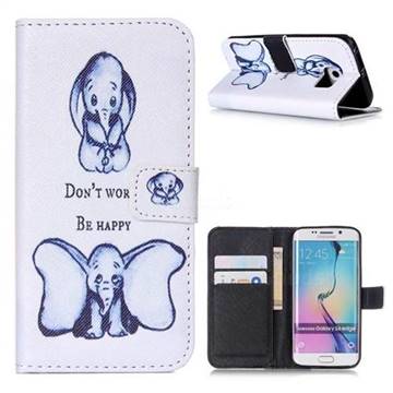 Be Happy Elephant Leather Wallet Case for Samsung Galaxy S6 Edge G925