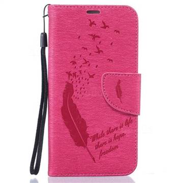 Intricate Embossing Feather Bird Leather Wallet Case for Samsung Galaxy S6 Edge - Rose