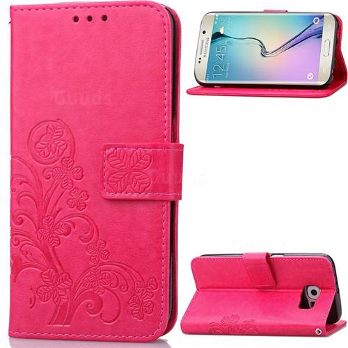 Embossing Imprint Four-Leaf Clover Leather Wallet Case for Samsung Galaxy S6 Edge - Rose