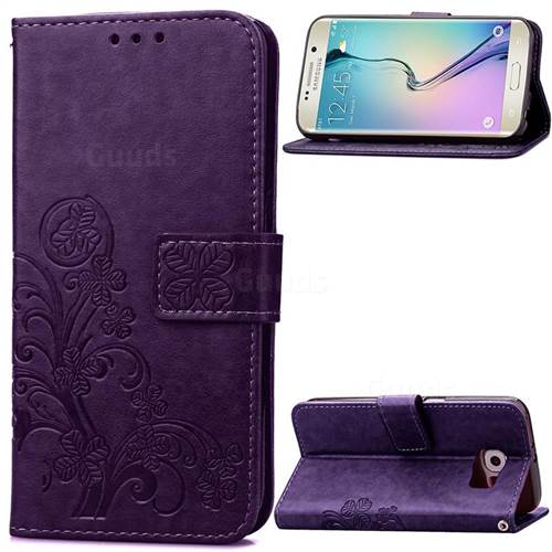 Embossing Imprint Four-Leaf Clover Leather Wallet Case for Samsung Galaxy S6 Edge - Purple