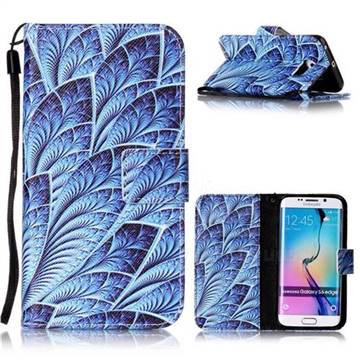 Blue Feather Leather Wallet Phone Case for Samsung Galaxy S6 Edge